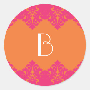 Adesivo de monograma cor-de-rosa laranja e quente