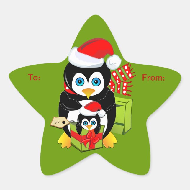 Adesivo de Natal bonito com pinguins (Frente)