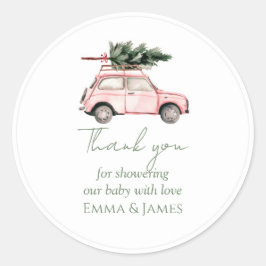 Adesivo de Natal de Carro e Árvore Rosa Redondo