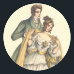 Adesivo de Natal Estilo Vitoriano Vintage<br><div class="desc">Este design foi criado com uma imagem de cartão postal de Natal vintage. O estilo lembra os casais da Era Vitoriana,  onde a moda de férias de inverno era trajes elegantes e opulência.</div>