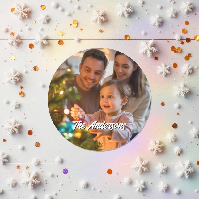 Adesivo de Natal Personalizado com Foto da Família (Personalized Christmas Holiday Custom Family Photo Classic Round Sticker)