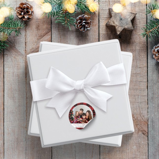 Adesivo de Natal Redondo com Xadrez de Búfalo (Criador carregado)