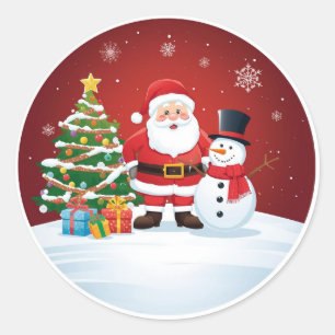 Adesivo de Natal Redondo - Papai Noel, Boneco de N