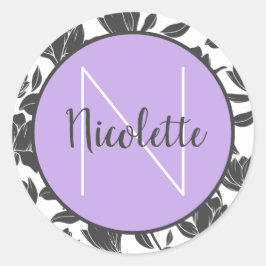 Adesivo de Nome Floral Tulipa Flores Roxo Pastel