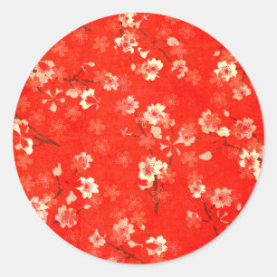 Adesivo de padrão floral vermelho e Dourado japonê