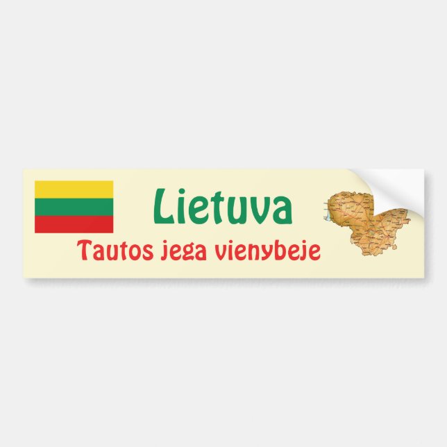 Adesivo de Para-choque Bandeira + Mapa da Lituânia (Frente)