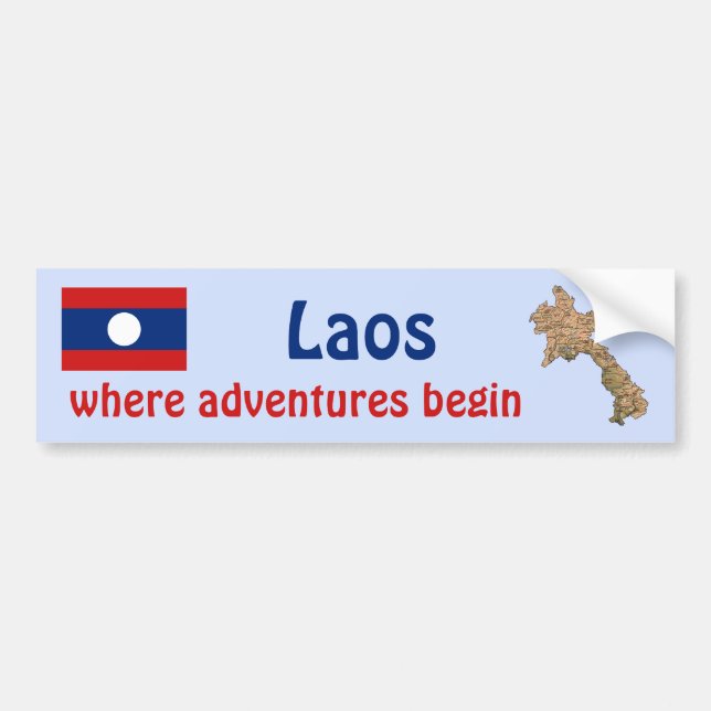 Adesivo de Para-choque da Bandeira e Mapa do Laos (Frente)