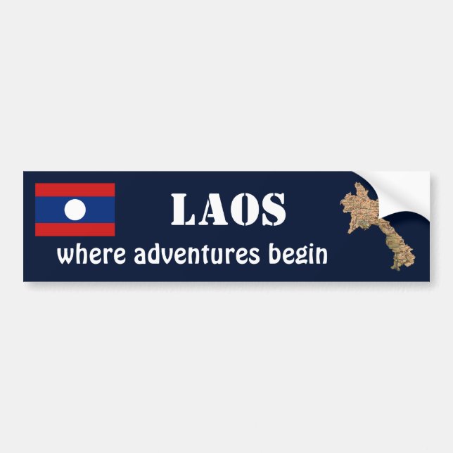 Adesivo de Para-choque da Bandeira e Mapa do Laos (Frente)