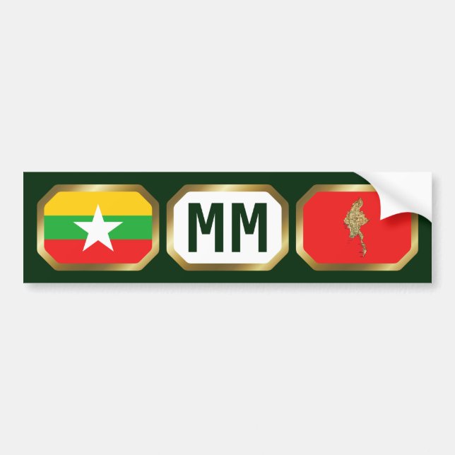 Adesivo de Para-choque do Mapa da Bandeira de Myan (Frente)