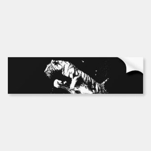 Adesivo de Para-choque Pop Art Tigre Preto e Branc