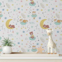 Adesivo de Parede Berçário Raposa e Urso Pastel
