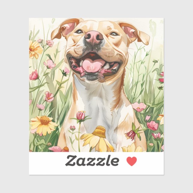 Adesivo de Pit Bull – Design de Aquarela (Folha)