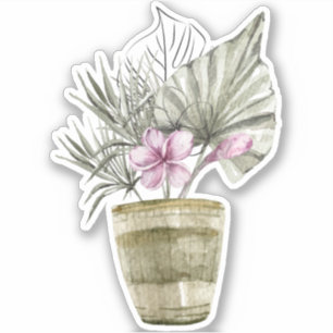Adesivo de planta doméstica em vaso violeta aquare