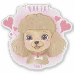 Adesivo de Poodle no Dia dos Namorados com Nome &