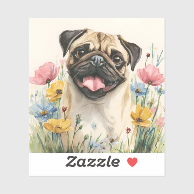 Adesivo de Pug – Aquarela (Folha)