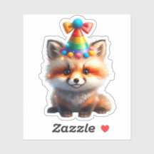 Adesivo de Raposa de Aniversário Fofa com Chapéu d