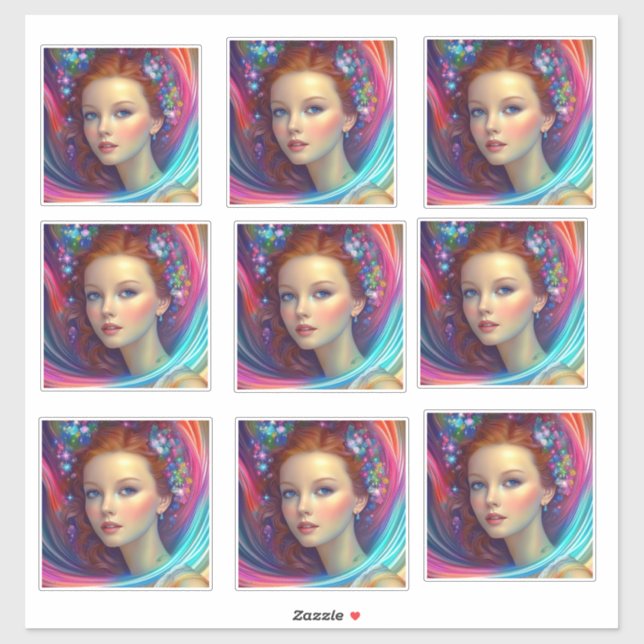 Adesivo de retrato do cabelo inclinado do arco-íri (Folha)