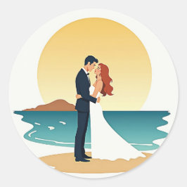 Adesivo de Romance de Pôr do Sol na Praia
