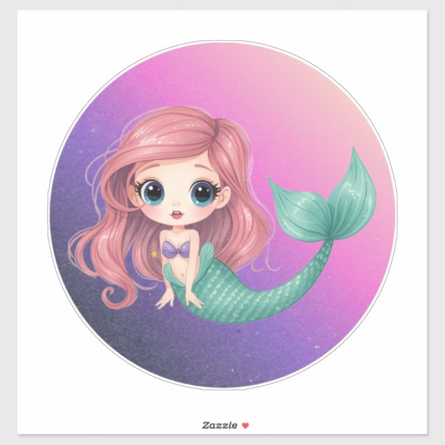 Adesivo de Sereia Chibi Fofa (Folha)