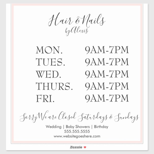 Adesivo de Sinal Comercial de Salão Rosa (Folha)