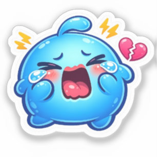 Adesivo de Slime Azul Triste Kawaii Choroso com Co