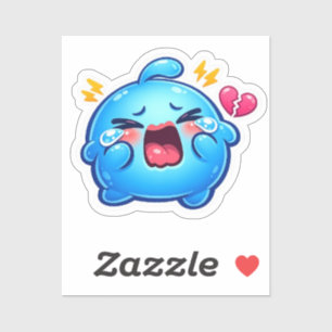 Adesivo de Slime Azul Triste Kawaii Choroso com Co