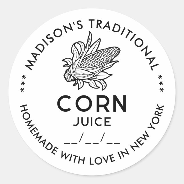 Adesivo de suco de milho preto e branco com espiga (Frente)