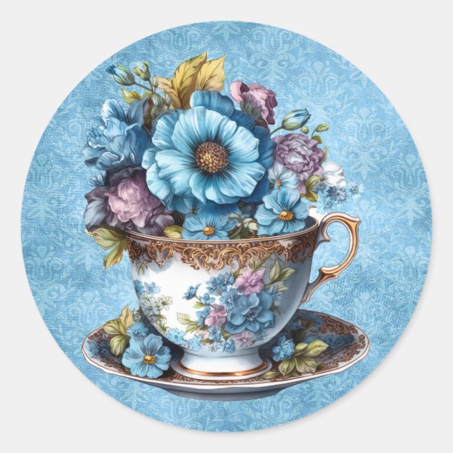 Adesivo de Teacup Floral redondo