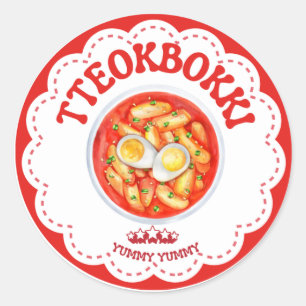 Adesivo de Tteokbokki Coreano Etiqueta Redonda d