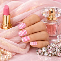 Arte de Unhas Minx Listrada de Rosa e Branco