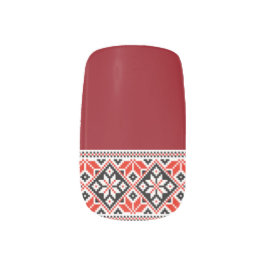 Adesivo De Unha Bordado preto vermelho de Vyshyvanka do ucraniano