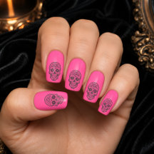 Caveira de Açúcar de Halloween Neon Rosa Quente