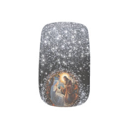 Adesivo De Unha Cena de Natividade Elegante Faux Glitter