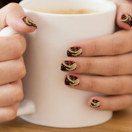 Adesivo De Unha Festivo Vermelho Dourado Fosso Falso Futil