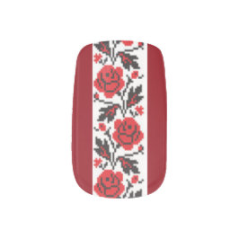 Adesivo De Unha Rosas vermelhas do bordado de Vyshyvanka do