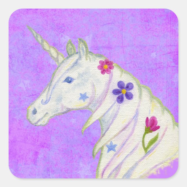 Adesivo de Unicórnio de Flor Roxo (Frente)