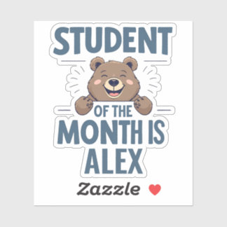 Adesivo de urso personalizado "Aluno do Mês"