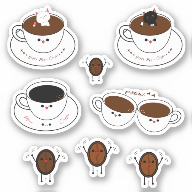 Adesivo de Vinil Café Kawaii Meow (Frente)