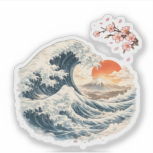 Adesivo de Vinil da Grande Onda Japonesa com Flor