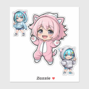 Adesivo de Vinil de Garota de Anime Chibi Fofa com