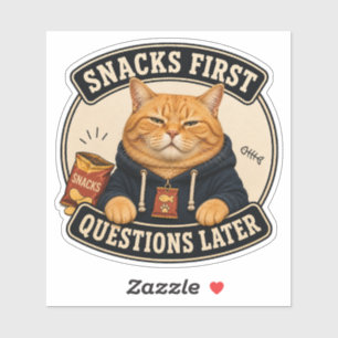 Adesivo de Vinil de Gato Laranja Engraçado   Snack