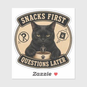 Adesivo de Vinil de Gato Preto Engraçado   Snacks 