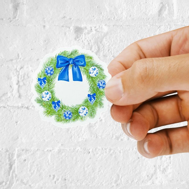 Adesivo de Vinil de Grinalda de Natal em Chinoiser (Chinoiserie christmas wreath removable vinyl sticker)