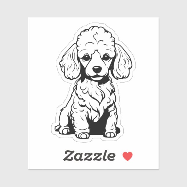 adesivo de vinil de poodle preto e branco (Folha)