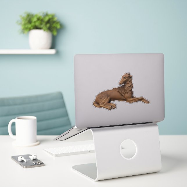 Adesivo de vinil recortado Borzoi (Laptop na mesa)