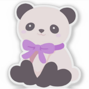 Adesivo de Vinil Urso Panda Sentado Laço Roxo Kawa