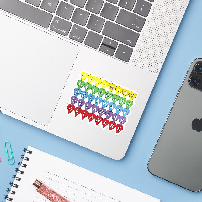 Adesivo Delaware Rainbow Hearts (Notebook com iPhone)