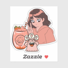 Adesivo Delicioso Smoothie de Morango Kawaii & Garota de A