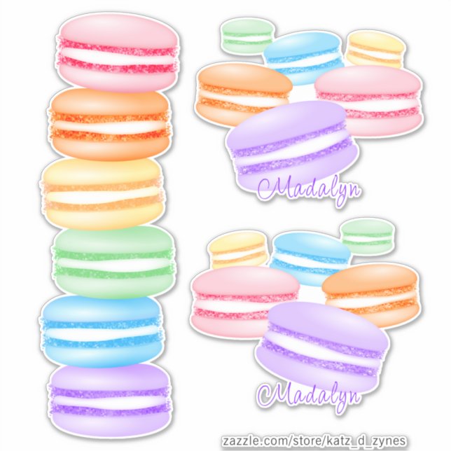 Adesivo deliciosos macarons pastel arco-íris  (Frente)