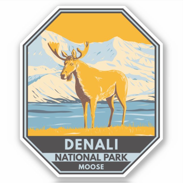 Adesivo Denali National Park Alaska Moose Vintage (Frente)